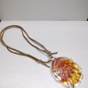 Glass Pendant Necklace with Leather Cord